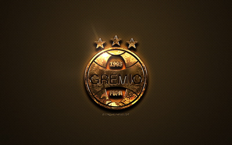 Gremio FC, golden logo, Brazilian football club, golden emblem, Porto Alegre, Brazil, Serie A, golden carbon fiber texture, football, Gremio logo, HD wallpaper