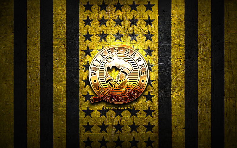 Wilkes-Barre Scranton, glitter logo, AHL, yellow black checkered  background, HD wallpaper