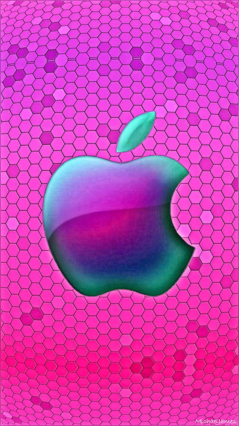 Apple Honeycomb Pink, apple logo, bee, iphone, logo, pinkj, HD phone wallpaper