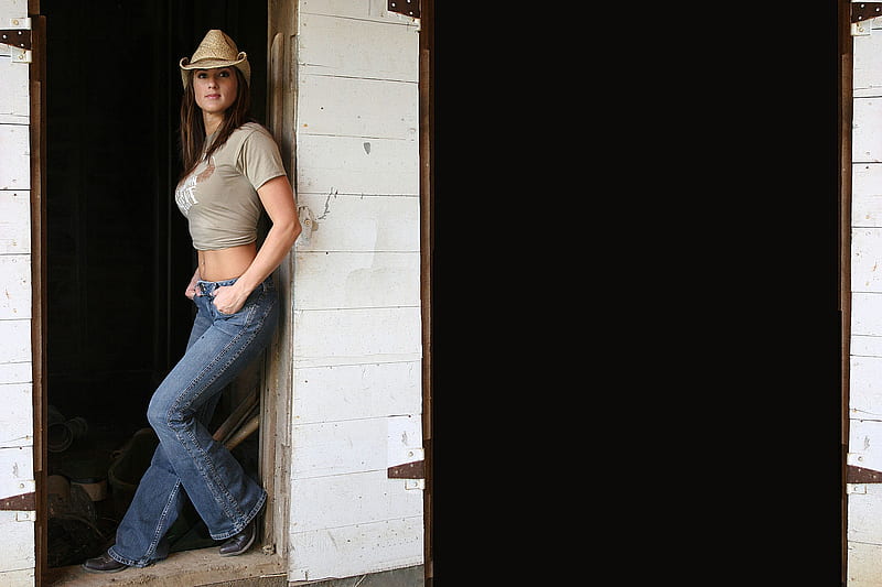 Hanging Out. ., hats, cowgirl, boots, ranch, outdoors, barn, brunettes, Misty Anderson, style, western, HD wallpaper