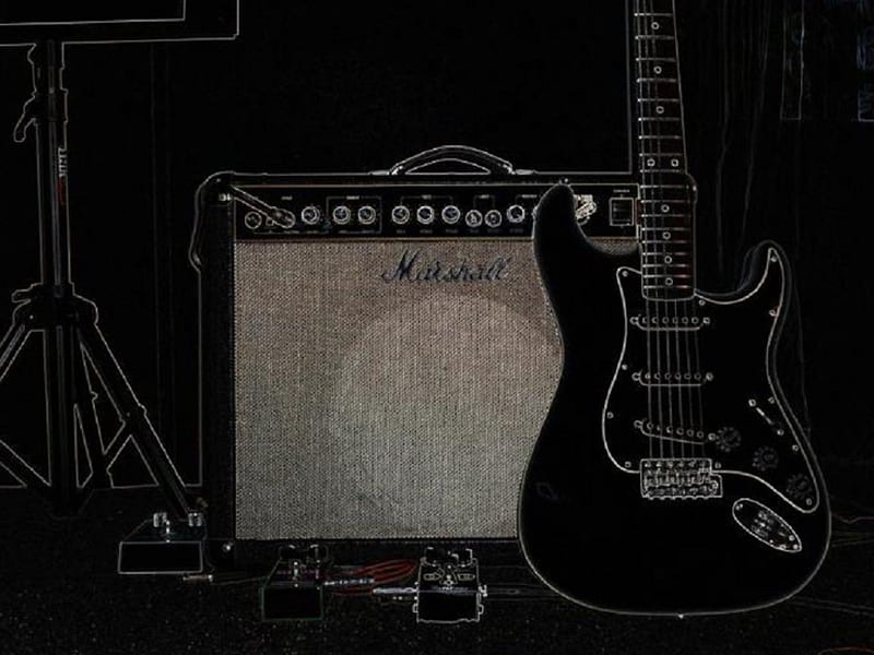 guitar & amplifier, marshall amplifier, stratocaster, HD wallpaper
