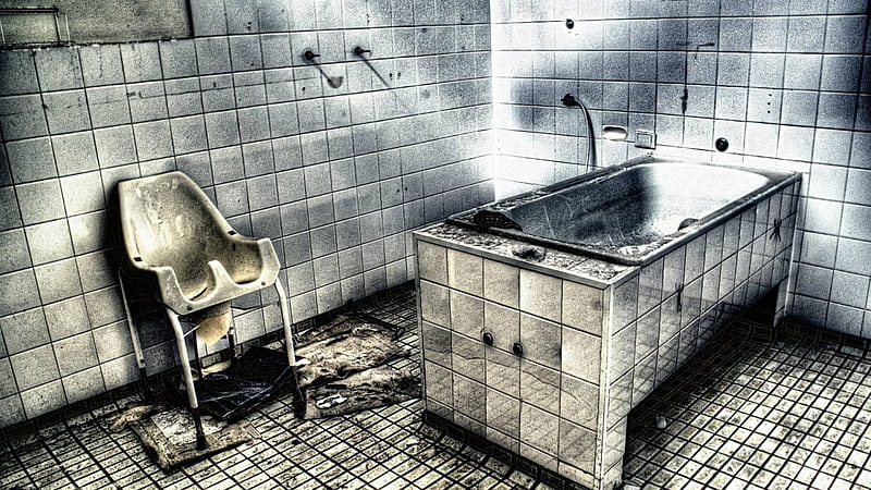Dirty tiled shower and bathtub r, bathtub, dirty, shower, r, chair,  abandoned, HD wallpaper | Peakpx