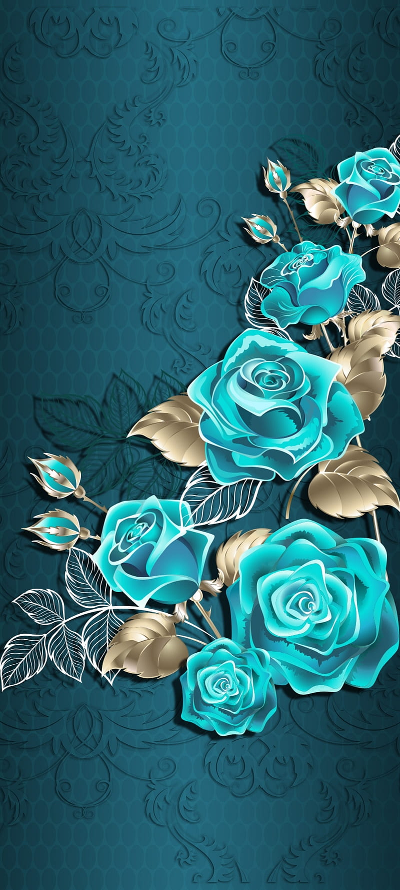 Luxury Golden flowers, hybrid tea rose, aqua, beautiful, blue, HD phone wallpaper