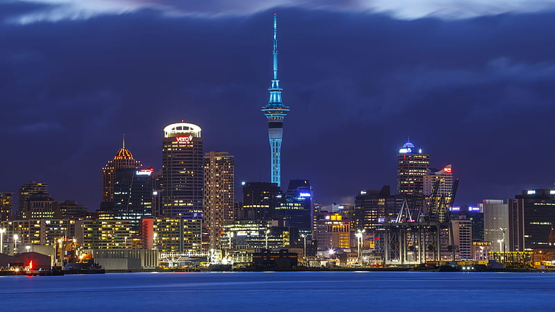 Auckland Building City New Zealand Night Skyscraper Travel, HD wallpaper
