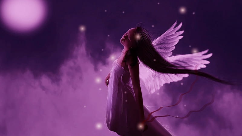 ~Purple Paradise~, mystical, fantasy, female, wings, angel, magical, winged, woman, HD wallpaper