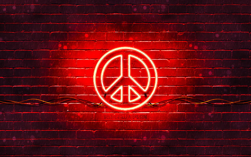 Peace red sign red brickwall, Peace symbol, creative, Peace neon sign, Peace sign, Peace, HD wallpaper