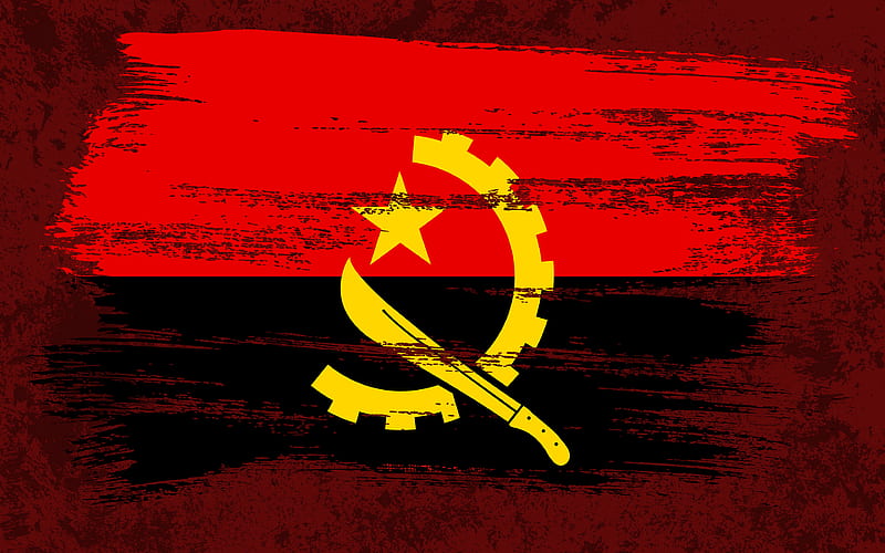 Flag of Angola, grunge flags, African countries, national symbols, brush stroke, Angolan flag, grunge art, Angola flag, Africa, Angola, HD wallpaper