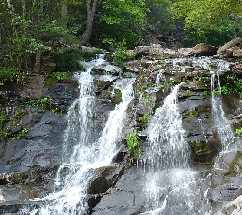 Waterfall, green, rocks, water, HD wallpaper | Peakpx