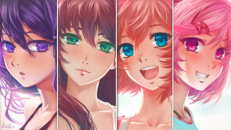 Video Game, Doki Doki Literature Club!, Girl, Monika (Doki Doki Literature Club!), Natsuki (Doki Doki Literature Club!), Sayori (Doki Doki Literature Club!), Yuri (Doki Doki Literature Club!), HD wallpaper