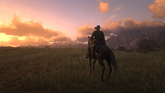 Arthur Morgan With Gun In Background Of Trees Mountain And Sky With Clouds  HD Red Dead Redemption 2 Wallpapers, HD Wallpapers