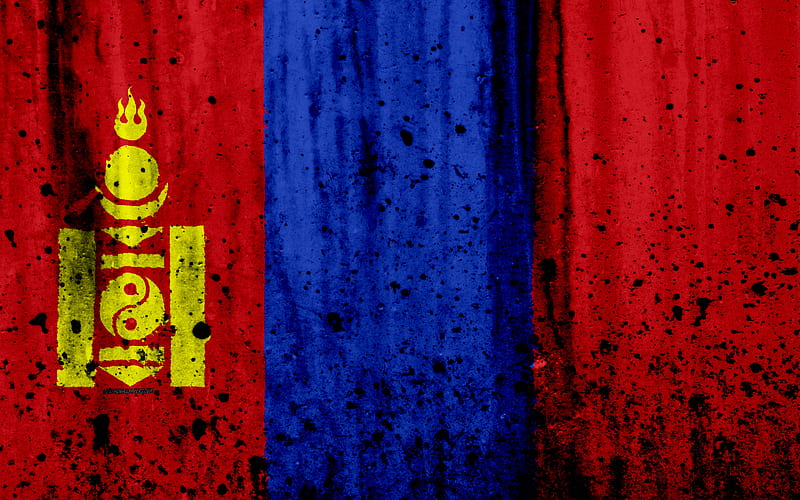 Mongolian flag grunge, Asia, flag of Mongolia, national symbols, Mongolia, Mongolian coat of arms, national flag, Mongolian national emblem, HD wallpaper
