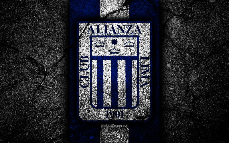 Alianza Lima FC, logo, Peruvian Primera Division, grunge, soccer, black stone, Peru, Alianza Lima, football club, asphalt texture, football, FC Alianza Lima, HD wallpaper