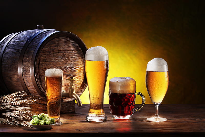 Beer, glass, alcohol, foam, drink, mug, barrel, HD wallpaper