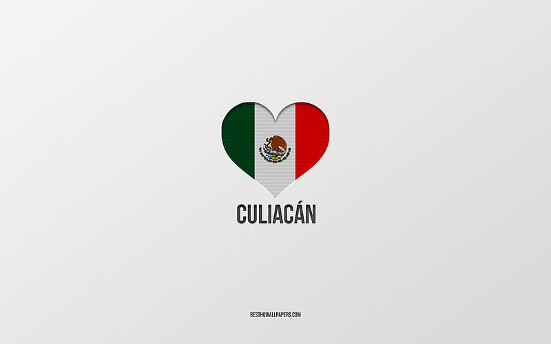 I Love Culiacan, Mexican cities, Day of Culiacan, gray background, Culiacan, Mexico, Mexican flag heart, favorite cities, Love Culiacan, HD wallpaper