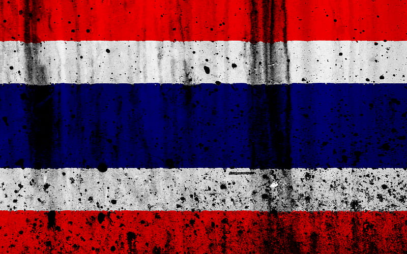 Thai flag grunge, flag of Thailand, Asia, Thailand, national symbols, Thailand national flag, HD wallpaper