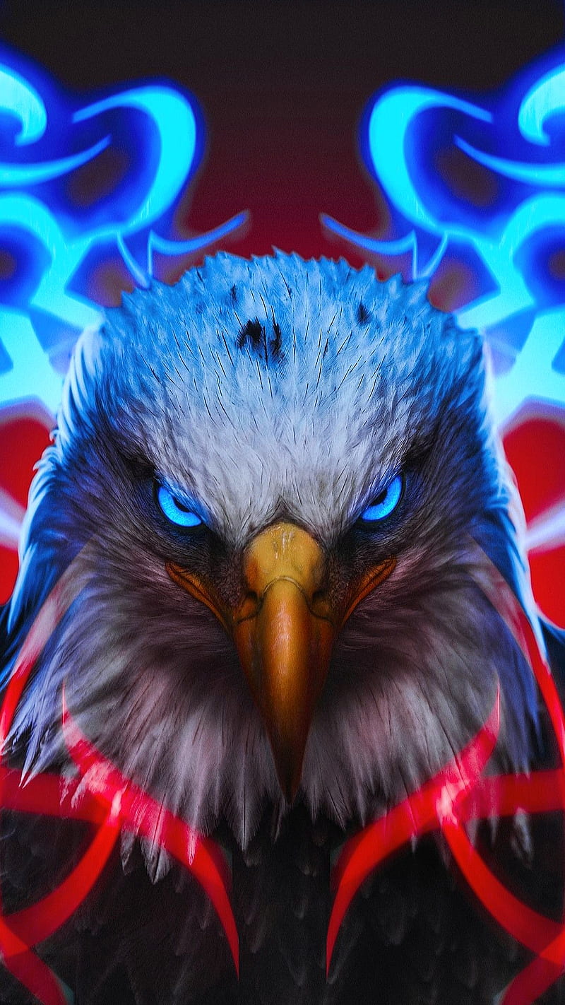 The Eagle, animal, bird, blue eyes, drawings, eagle, face sharp eyes, HD phone wallpaper