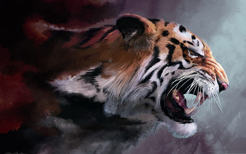 angry tiger-Amazing Artistic Painting, HD wallpaper