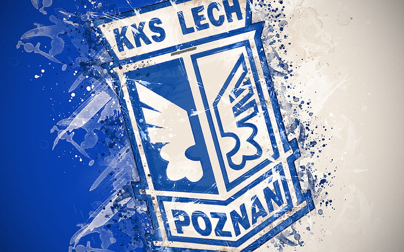KKS Lech Poznan paint art, logo, creative, Polish football team, Ekstraklasa, emblem, blue background, grunge style, Poznan, Poland, football, HD wallpaper