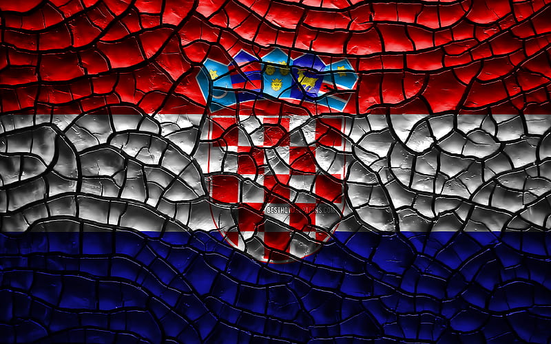 Flag of Croatia cracked soil, Europe, Croatian flag, 3D art, Croatia, European countries, national symbols, Croatia 3D flag, HD wallpaper