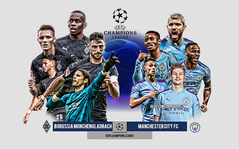 Borussia Monchengladbach vs Manchester City FC, Eighth-finals, UEFA Champions League, Preview, promotional materials, football players, Champions League, football match, Manchester City FC, HD wallpaper