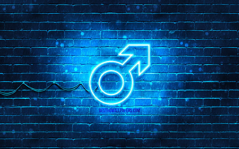Male neon icon blue background, neon symbols, Male, creative, neon icons, Male sign, people signs, Male icon, people icons, HD wallpaper