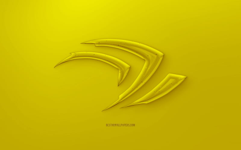 Nvidia Claw 3D logo, Yellow background, Yellow Nvidia Claw jelly logo, Nvidia Claw emblem, creative 3D art, Nvidia, HD wallpaper