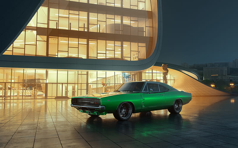 Dodge Charger RT, muscle cars, 1969 cars, retro cars, green Charger, american cars, Dodge Charger, Dodge, HD wallpaper
