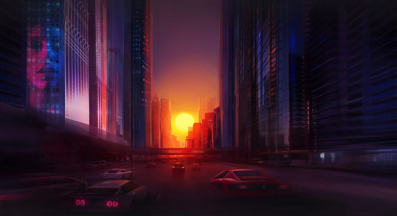 Digital Drawing City Sunset , artist, artwork, digital-art, behance, HD wallpaper