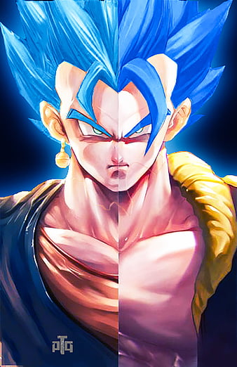Dragon Ball Z, Vegito Blue, Vegito, Son Goku, Vegeta, Super Saiyan Blue,  anime, anime boys, blue background, simple background