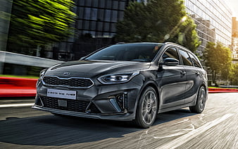 2019, Kia Ceed GT-Line, exterior, wagon, front view, new silver Ceed, korean cars, silver Ceed SW, Kia, HD wallpaper