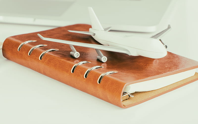 travel concepts, airplane on a notepad, air travel concepts, buying air tickets, HD wallpaper