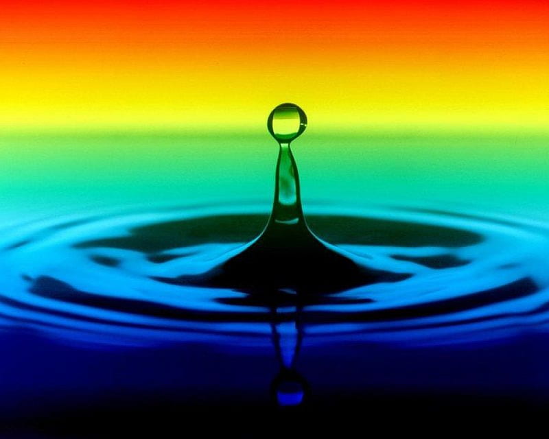 Rainbow Drops, rainbow, ripples, coloured water, water droplet, HD wallpaper