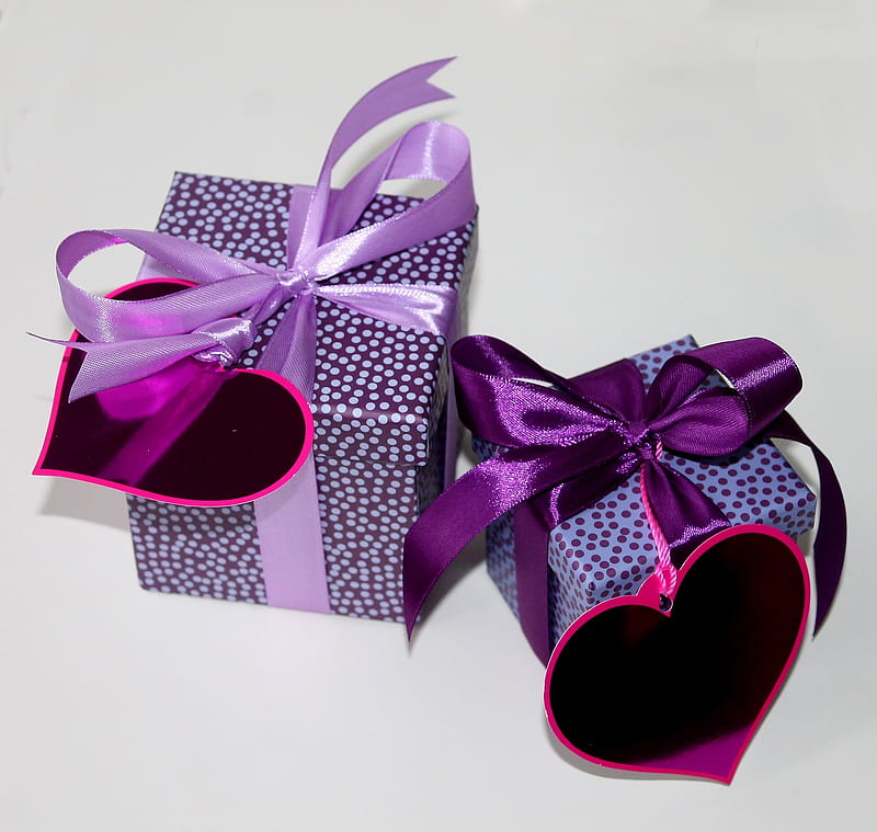 Packages, lovely, purple, heart, gift, HD wallpaper