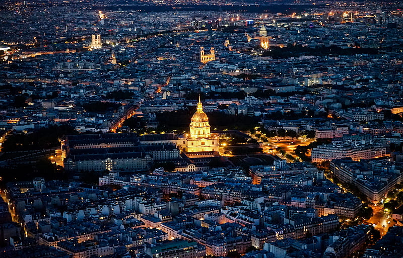 cathedral, city, buildings, lights, france, HD wallpaper
