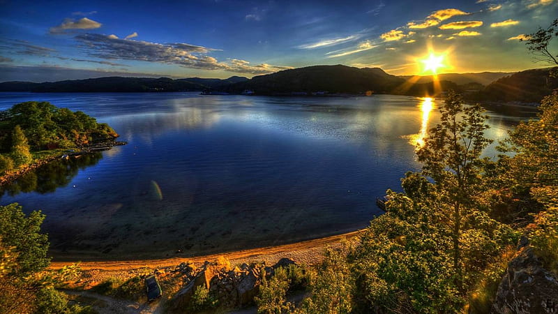 Good Morning, Sunshine, sun, reflections, clouds, sky, lake, landscape, HD wallpaper