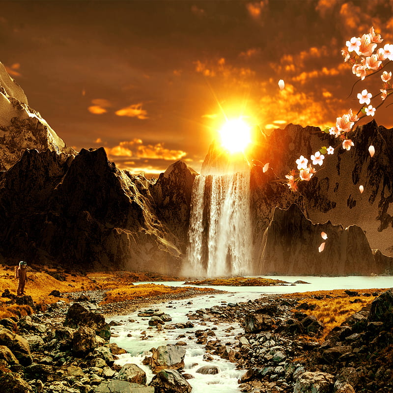 Sunshine, Sun, mountains, hop, water, waterfall, HD phone wallpaper | Peakpx