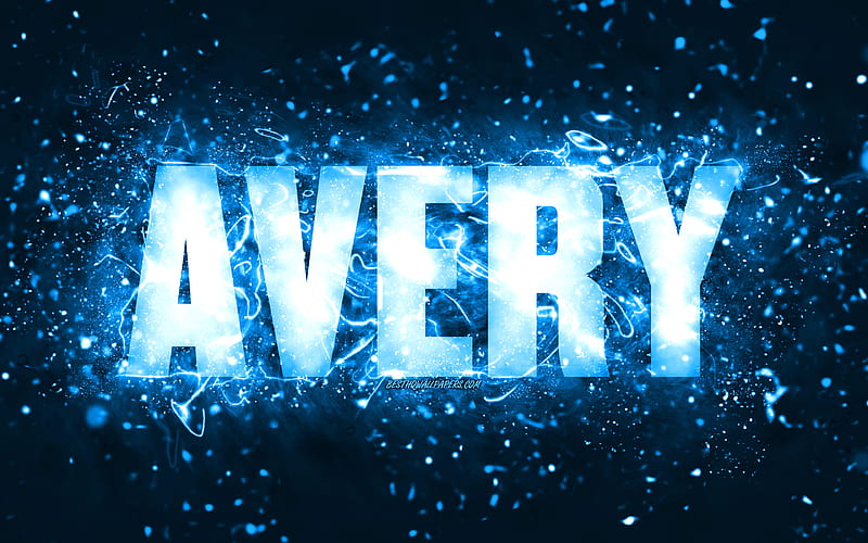 Happy Birtay Avery, blue neon lights, Avery name, creative, Avery Happy Birtay, Avery Birtay, popular american male names, with Avery name, Avery, HD wallpaper
