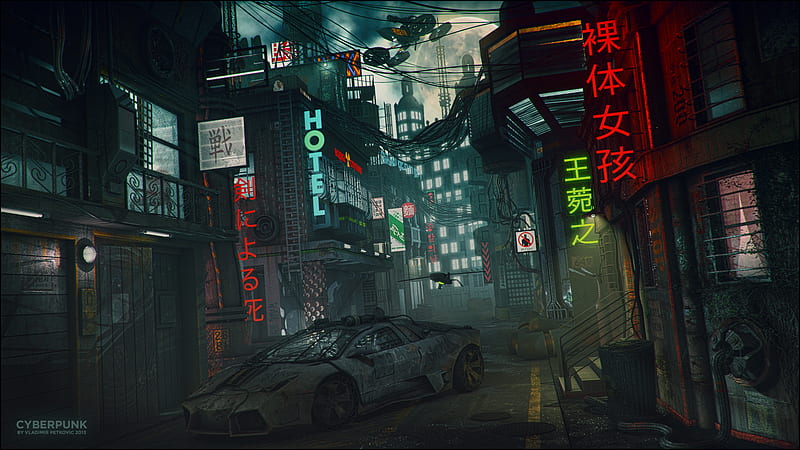 Lamborghini Cyperpunk Scifi Neon Lights, cyberpunk, neon, lamborghini, artist, artwork, digital-art, HD wallpaper