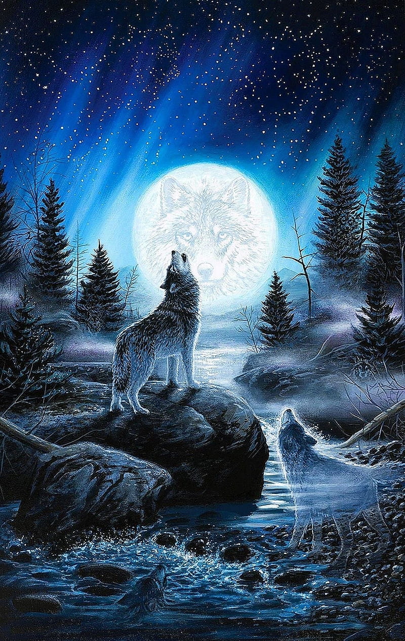 Wolves Howling, Moon and White Wolf, HD phone wallpaper