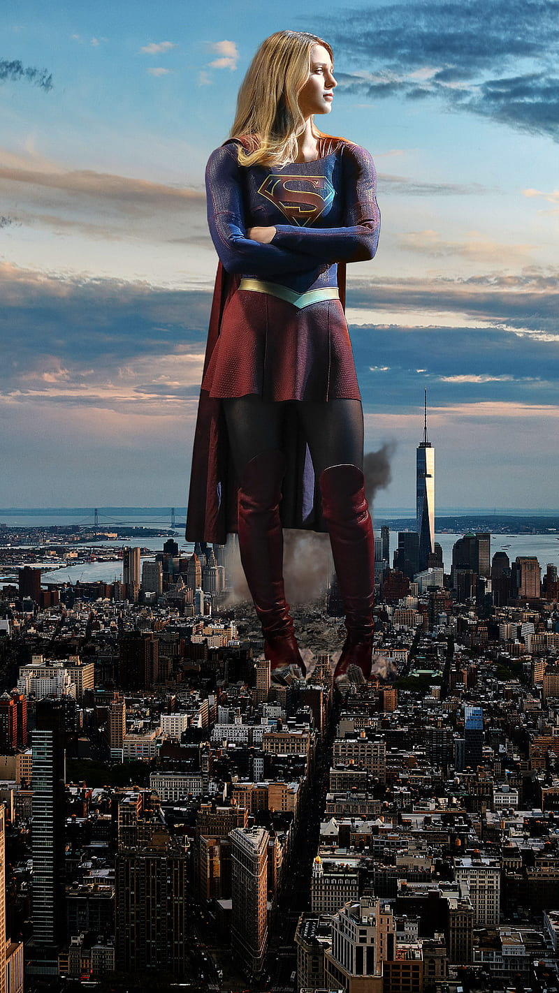 Huge supergirl, city, female, giant, girl, huge, super, HD phone wallpaper