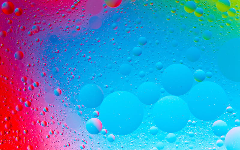 Water drops in oil, oil, vara, texture, water drops, summer, bubbles, skin, pink, blue, HD wallpaper