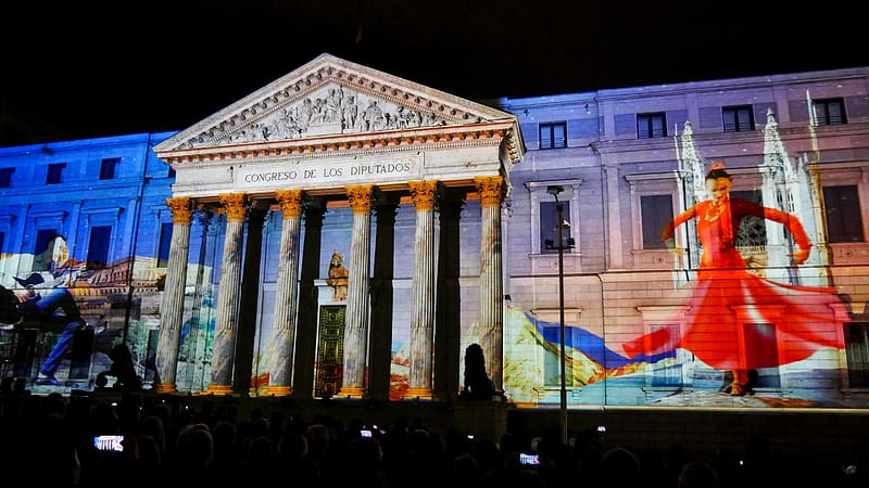 Constitutional House of Dia Light show Madrid Spain Bing, HD wallpaper