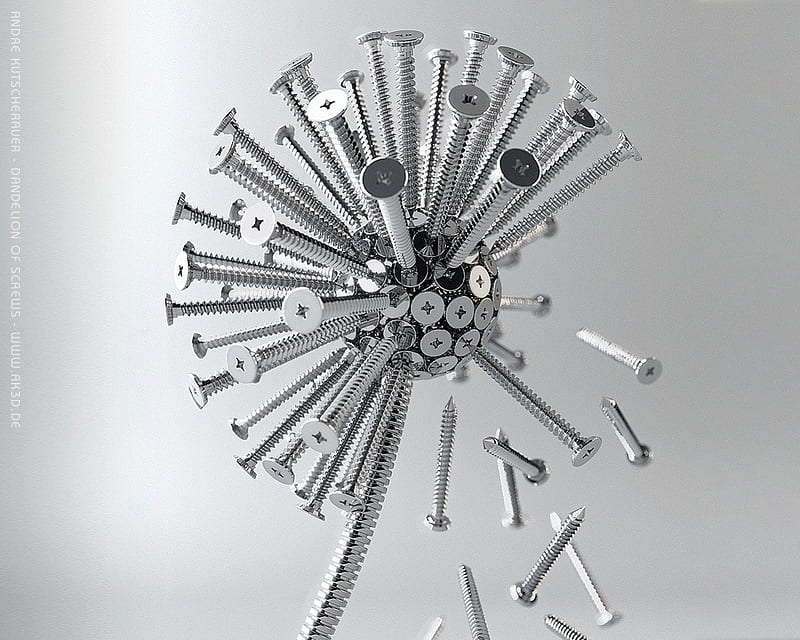 Dandelion of Screws, screws, 3d art, HD wallpaper