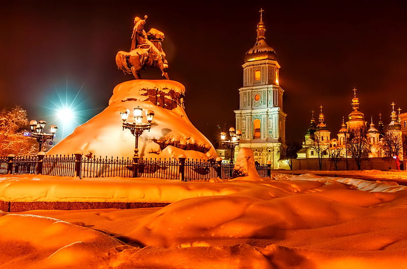 Winter - Kiev - Ukraine, wonderful, sun, bonito, cold, graphy, splendor, lovely, sky, trees, winter, tree, snowflake, snow, snowflakes, ice, nature, HD wallpaper