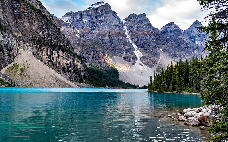 Glacier Lake, Mountain Landscape, Emerald Lake, Rocky Mountains, Forest, Canada, HD wallpaper
