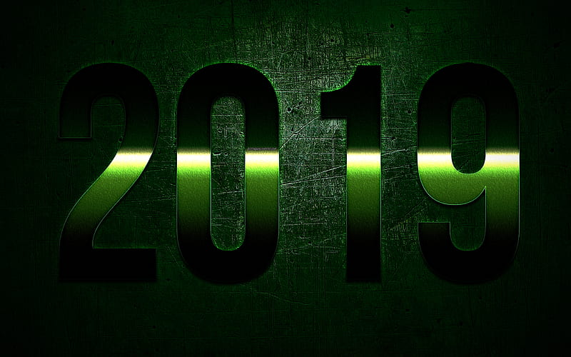2019 year, green metal numbers, art, green stylish background, 2019 concepts, Happy New Year, creative art, HD wallpaper