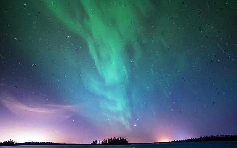 Astotin Lake Northern Lights Night, HD wallpaper