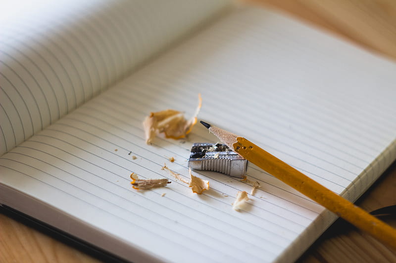 pencil and sharpener on notebook page, HD wallpaper