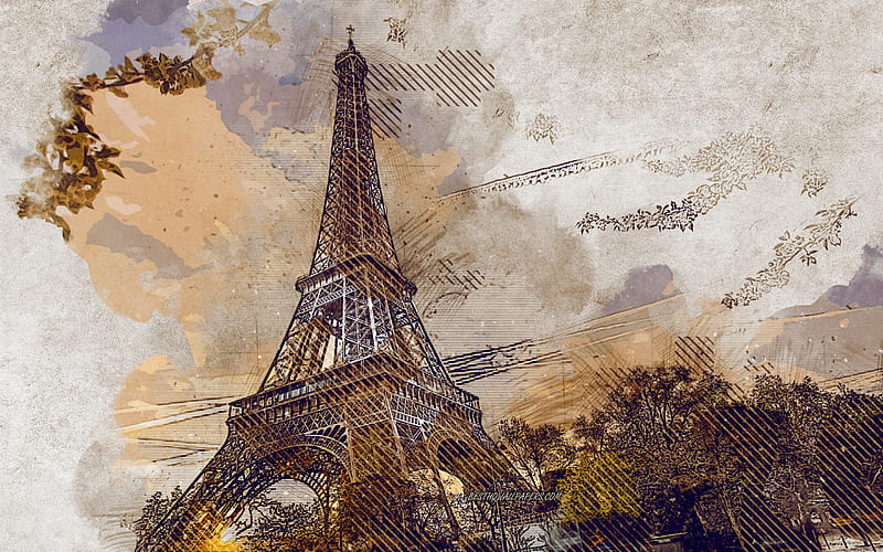 Eiffel Tower, Paris, France, grunge art, creative art, painted Eiffel  Tower, HD wallpaper | Peakpx