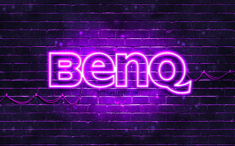 Benq violet logo violet brickwall, Benq logo, brands, Benq neon logo, Benq, HD wallpaper